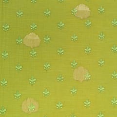 Moss Green Chanderi Beuatiful Floral Thread Embroidery Fabric