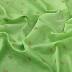 Fern Green Chanderi Zari Motif Embroidery Fabric