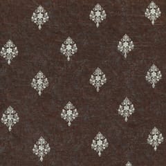 Coffee Brown Chanderi Print Motif Sequins Embroidery Fabric