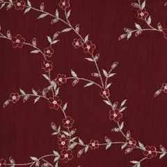 Maroon Chanderi Floral Embroidery Fabric