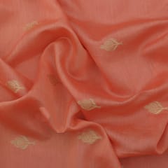 Salmon Orange Chanderi Motif Embroidery Fabric