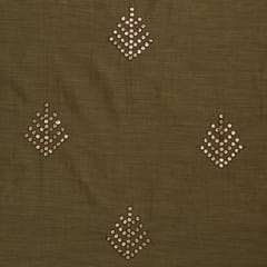 Saddle Brown Chanderi Silk Sequins Floral Embroidery Fabric