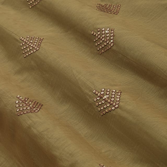 Saddle Brown Chanderi Silk Sequins Floral Embroidery Fabric