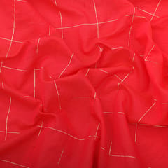 Red Chanderi Check Embroidery Fabric