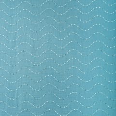 Sky Blue Cotton Chanderi sequins Embroidery Fabric
