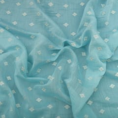 Powder Blue Cotton Chanderi Motif Embroidery Fabric