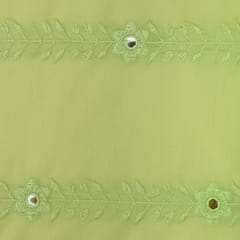 Parrot Green Chanderi Floral Threadwork Embroidery Fabric
