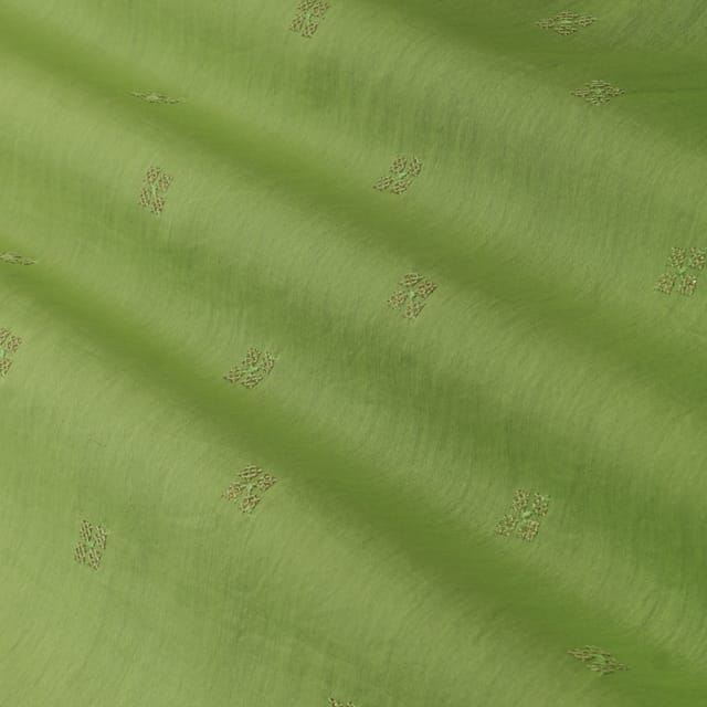 Pear Green Chanderi Golden Motif Embroidery Fabric