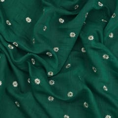 Parakeet Green Chanderi Silver Booti Zari Embroidery Fabric
