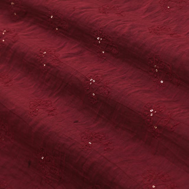 Deep Maroon Chanderi Sequins Threadwqork Embroidery Fabric