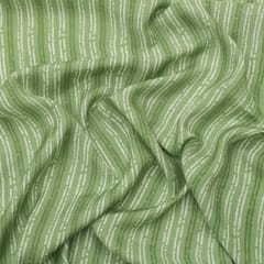 Pickle Green Muslin Stripe Print Fabric