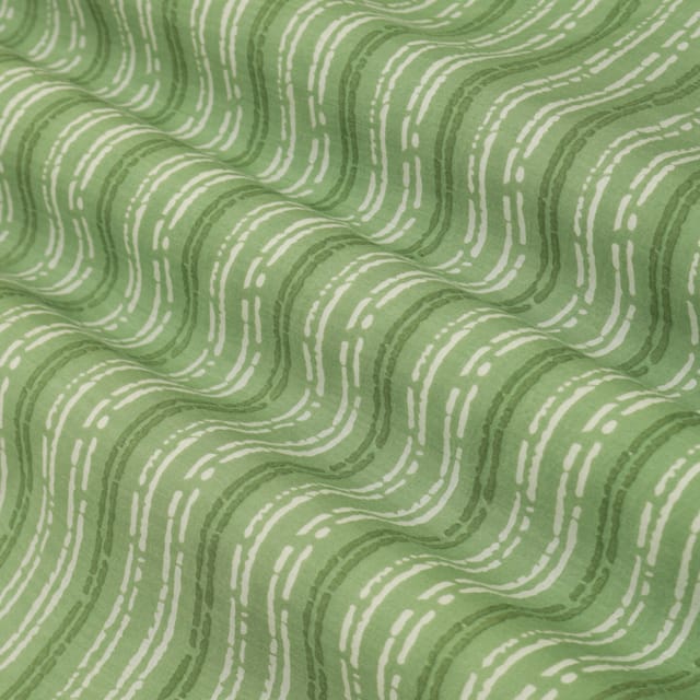 Pickle Green Muslin Stripe Print Fabric