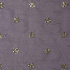 Purple Chanderi Golden Floral Sequins Embroidery Fabric