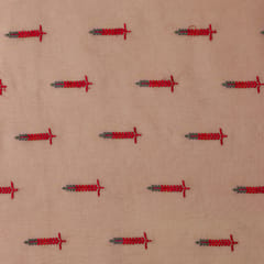 Peach Chanderi Threadwork Leaf Pattern Embroidery Fabric