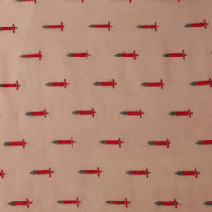 Peach Chanderi Threadwork Leaf Pattern Embroidery Fabric