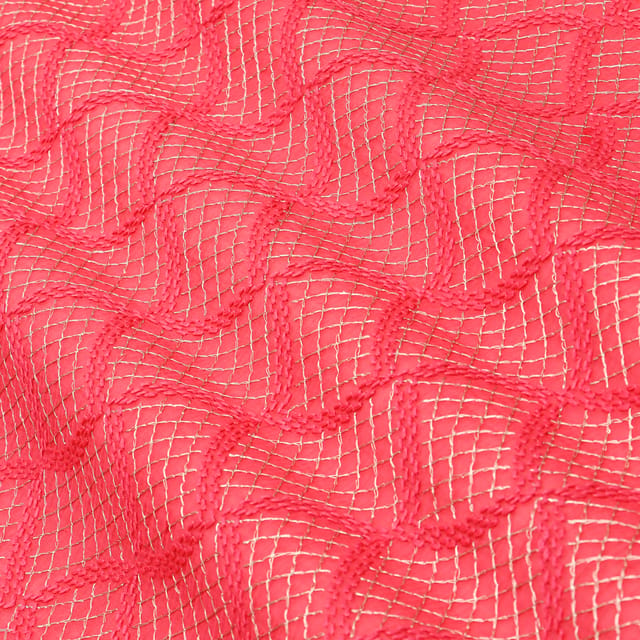 Pink Chanderi Silver Threadwork Box Pattern Embroidery Fabric