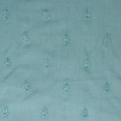 Artic Blue Chanderi Floral Sequin Embroidery Fabric