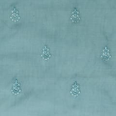 Artic Blue Chanderi Floral Sequin Embroidery Fabric