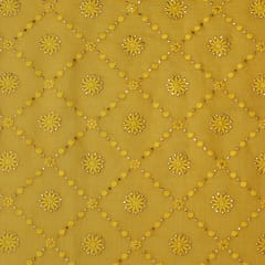 Dandelion Yellow Cotton Chanderi Floral sequins Embroidery Fabric