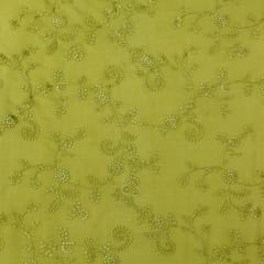 Fern Green ChanderiMotif Threadwork Embroidery Fabric