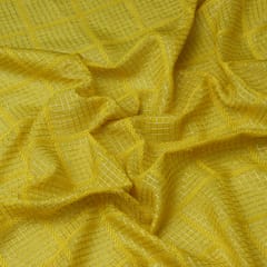 Corn Yellow Chanderi Silver Threadwork Embroidery Fabric