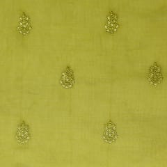 Pear Green ChanderiMotif Threadwork Embroidery Fabric