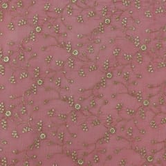 Baby Pink Chanderi Floral Threadwork Sequin Embroidery Fabric