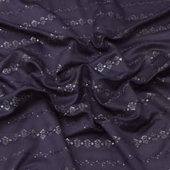 Electric Purple Katan Chanderi Beautiful Stripe Sequin Embroidery Fabric