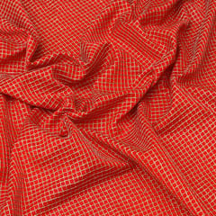 Carmine Red Chanderi Silver Threadwork Box Pattern Embroidery Fabric