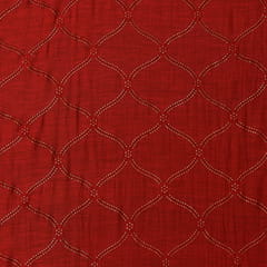Barn Red Chanderi Stripe Floral Sequin Embroidery Fabric