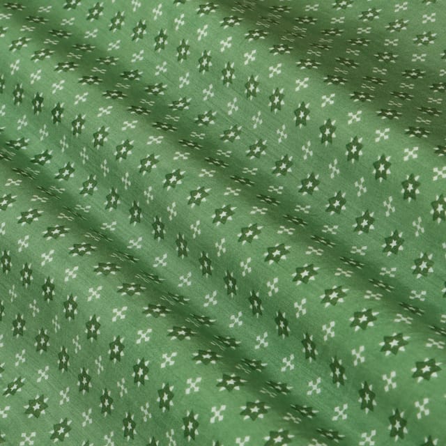 Green Muslin Digital Floral Print Fabric