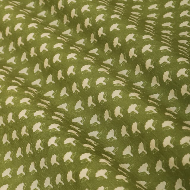 Seaweed Green Muslin Floral Digital Print Fabric