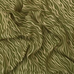 Moss Green Muslin Flowy Stripe Pattern Print Fabric