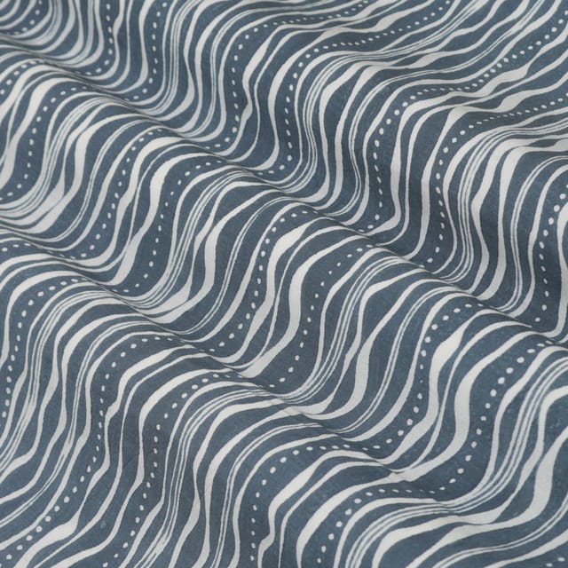 Iron Grey Muslin Flowy Stripe Discharge Print Fabric