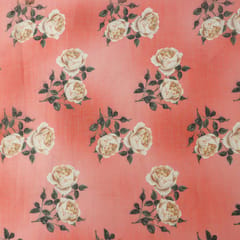 Carrot Pink Linen Floral Digital Print Border Fabric