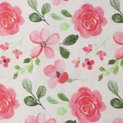 Baby Pink Linen Floral Digital Print Border Fabric