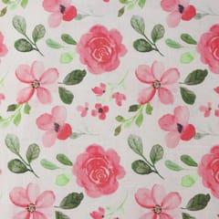 Baby Pink Linen Floral Digital Print Border Fabric