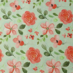Light Green Linen Floral Digital Print Border Fabric