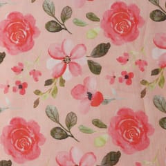 Bubblegum Pink Linen Floral Digital Print Border Fabric