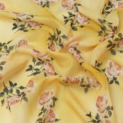 Yellow Linen Floral Digital Print Border Fabric