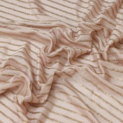 Blush Pink Chinon Golden Zari Stripe Embroidery Fabric