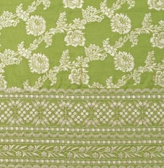 Mint Green Dola Jacquard Golden Zari Floral sequins Embroidery With Gota Work Border Fabric