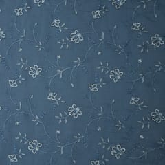 Slate Blue Chanderi Threadwork Floral Embroidery Fabric
