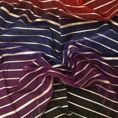 Electric Purple , Blue & Red Oraganza Stripe Gota Work Fabric