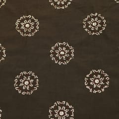 Coffee Chanderi Silk Floral Sequins Sippi Embroidery Fabric