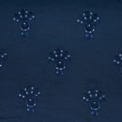 Navy Blue Chanderi Floral Threadwork Sequins Sippi Embroidery Fabric