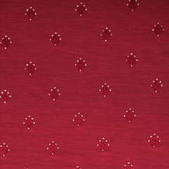 Rose Red Chanderi Floral Threadwork Sequins Sippi Embroidery Fabric