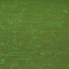 Grass Green Chanderi Threadwork Floral Embroidery Fabric