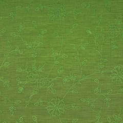 Grass Green Chanderi Threadwork Floral Embroidery Fabric