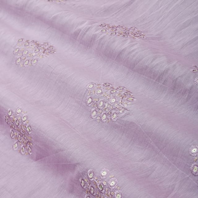 Lilac Chanderi Voil Beautifull Floral Sequins Sippi Embroidery Fabric